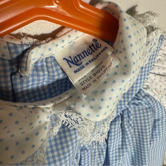 Vintage Nannette Blue and White Gingham Dress with Polka Dot Sleeves - Picture 6 of 7